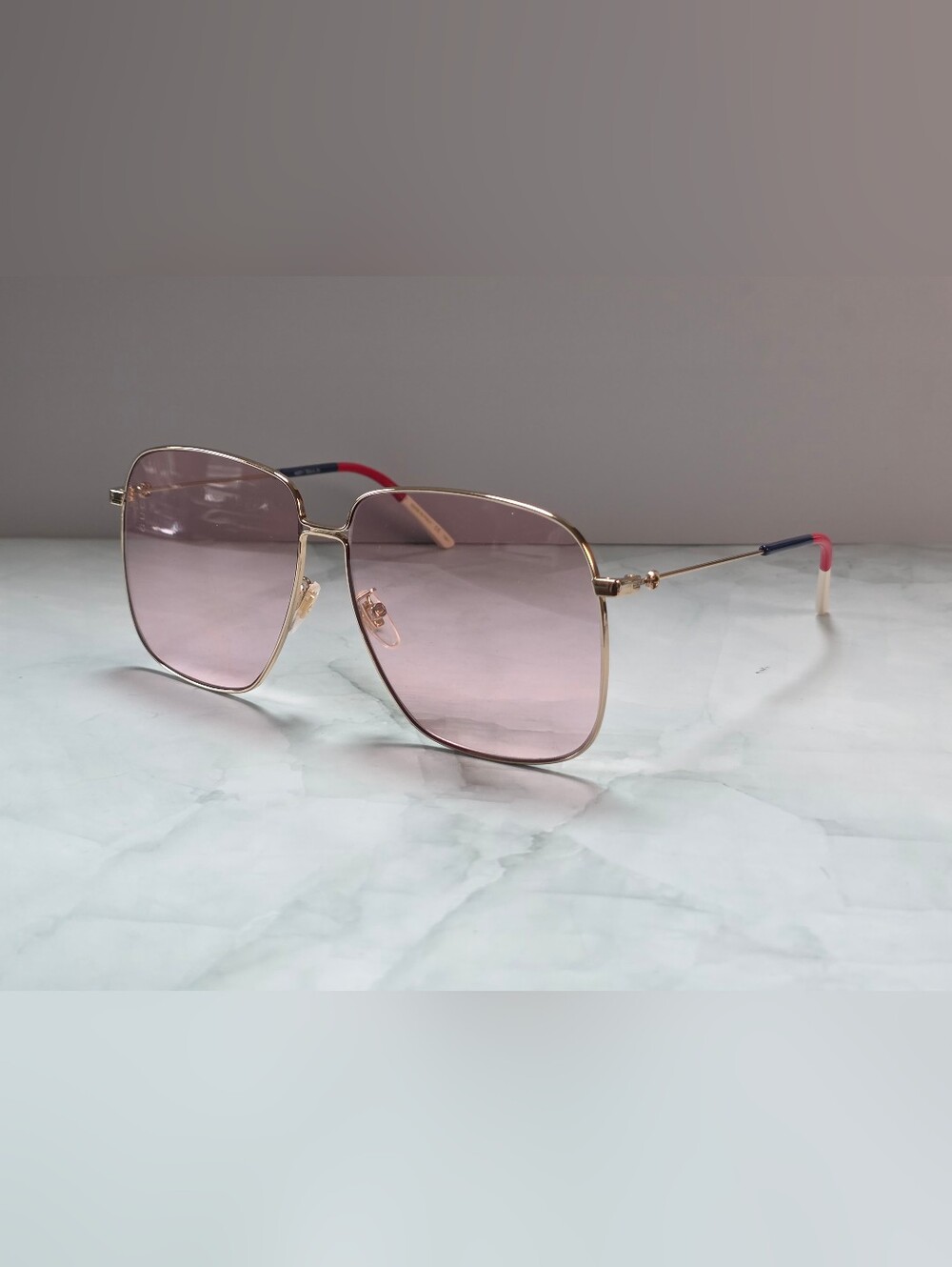 Gucci GG0394S 004 Gold Pink Tint Oversized Square Sunglasses